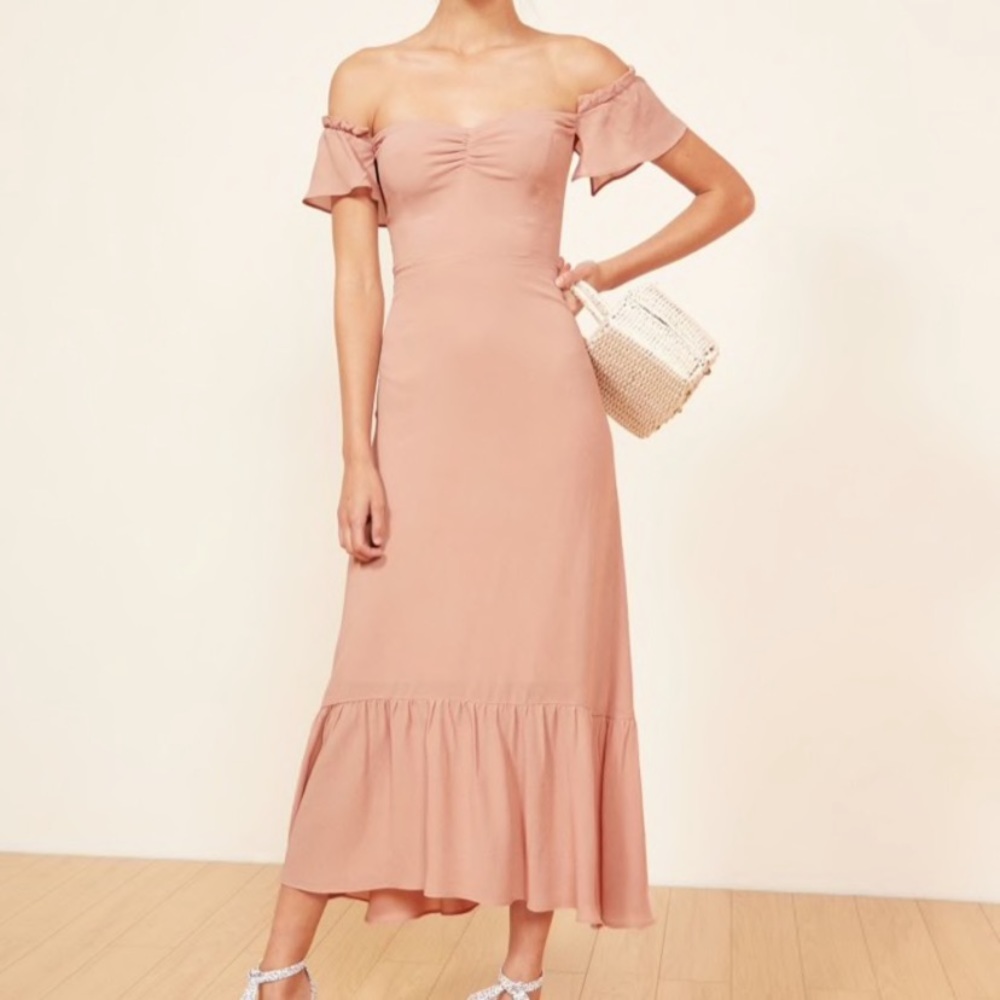 Reformation Butterfly Midi Dress in Champagne